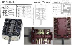 Переключатель режимов духовки ПМ16-5-05 (5 позиционный, вал - 16,5 мм) (T03665-16505)